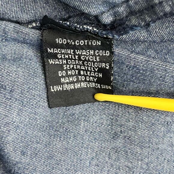 Taxi Blue Chambray Denim Off Shoulder Wide Crochet Lace Trim Top Women 2X FLAWED - Picture 11 of 14